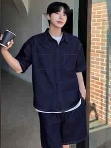 DAZY Men's Solid Blue Washed Denim Suit, Summer - Blue - View 7