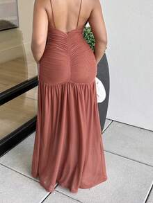 Alexandranx 褶皱前摆连衣裙，适合度假、夏季、春季、浪漫婚礼、毕业典礼、舞会、Dune Daze Ibiza 假日海滩、秋季、夜间外出、婚礼宾客等场合，优雅别致，适合生日、圣诞节、感恩节等场合。 - 紅色 - 查看 2