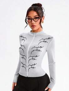 Dewbera Áo khoác thể thao nữ màu trắng không đường may kiểu Gothic, thích hợp cho chạy bộ, tập thể dục, hoạt động ngoài trời và mặc hàng ngày, mùa thu/đông. - Đen và trắng - Xem 7