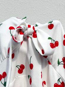 SHEIN EZwear Robe romantique pour rendez-vous/déplacements, imprimé cerises, grande taille, printemps/été - Blanc - Voir 6