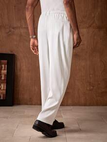 AKNOTIC Men's Off-White Pleated Pants,Elegant Straight Leg Formal Trousers For Summer Graduation,Banquet,Business,Commute,Solid Corduroy Slacks - White - View 6