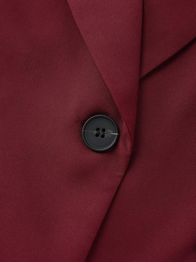 Franclia Women's Everyday Wear: Elegant And Versatile Burgundy Collared Short-Sleeved Blazer Paired With A Mesh Embroidered Midi Skirt (A-Line). Women's Spring/Summer Two-Piece Suits, Women's Red Spring/Summer Two-Piece Suits, Women's Mesh Embroidered Two-Piece Suits, Women's 3D Floral Skirt Suits, Women's Banquet Two-Piece Suits, Women's Party Suits, Women's Elegant Suits, Women's Casual Suits, Women's Bridesmaid Suits, Women's Valentine's Day Suits, Women's Date Suits, Women's Teacher Commuting Two-Piece Suits, Women's Valentine's Day Outfits, Women's Elegant Party Outfits, Women's Elegant Suit Suits And Skirt Suits. - Burgundy - View 6