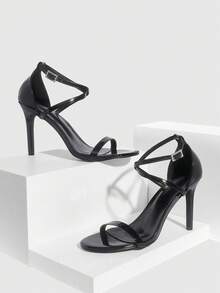 CUCCOO SZL Women's Shoes, Black Cross-Strapped Women's High-Heeled Sandals, With A Sexy And Modern Style. The Details Include Cross-Straps And Metal Buckles, Which Both Modify The Leg Lines And Enhance The Aura. It Is Suitable For Fashionable Women To Attend Dinners, Parties Or Urban Commutes. Prom Heels Summer Shoes - Black - View 4