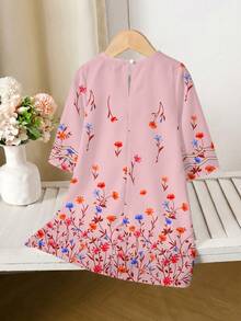 女童碎花宽松长袖休闲连衣裙 - 彩色 - 查看 3