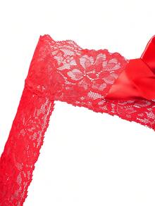 WENEZON 男士蕾丝蝴蝶结装饰三角裤，性感无裆内裤，舒适透气贴身内衣 - 紅色 - 查看 3