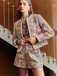 Anewsta Spring French Romantic Jacquard Shorts, Women's Elegant Outfit, High Waist Commuter Chic, Valentine's Day - Multicolor - View 5