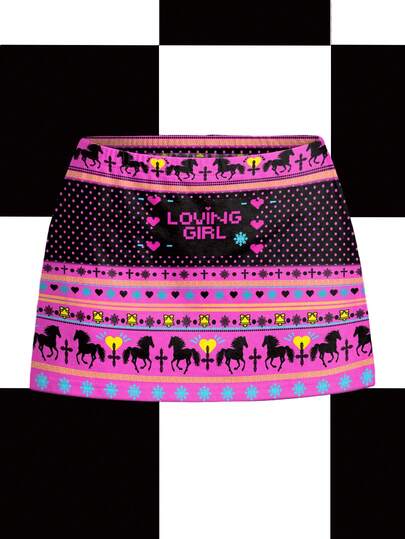 Y2Kool Maria Clara Maia Women's Casual Valentine's Day Print Y2K Mini Skirt Perfect For Summer, Vacations, Parties, Gatherings, And Everyday Wear Sexy Fashion Collection New Year Hot Girl Style Print Skirt Pink Short Skirt