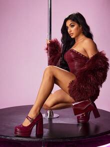 CUCCOO LuxiPop Giày cao gót đế xuồng chống thấm nước, đa năng, phù hợp cho nữ, thích hợp đi làm, ngày Valentine. - Gỗ đỏ - Xem 4