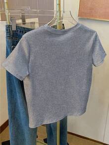 Resyla Women's Casual Cherry Embroidery Short Sleeve T-Shirt, Summer - Grey - View 2