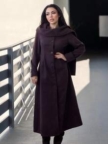 Durrani Popal Women's Elegant, Refined, Dignified Daily Commute Street Fashion New Fashionable Versatile Wide Scarf Shawl Collar Button Waist A-Line Long Brown Coat,Fall Winter Clothes For Women Women's Winter Coat New Year - Coffee Brown - View 5