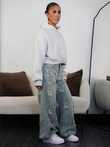 SAYEHFBABY Women's Casual Distressed Wide Leg Jeans - Blue - View 5