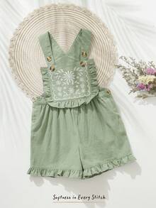 Cozy Pixies Baju Terusan Bayi Perempuan Motif Bunga Bordir dengan Tali Bahu, Serbaguna & Nyaman - Hijau - View 8