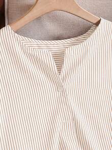 Rusticease Plus Size Women Striped V-Neck Loose Casual Shirt, Summer Tops - Yellow - View 6