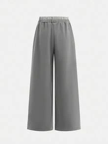 SHEIN Pantalones anchos de pierna ancha con cintura de contraste sueltos y casuales para niñas preadolescentes, cómodos - Gris - Ver 6