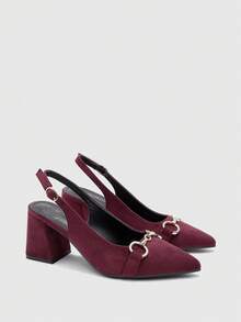 CUCCOO BIZCHIC Women's Burgundy Thick Heel Pumps, Classic Minimalistic Design, Suitable For Commuting, Dating, Party, Holiday, Wedding For Christmas Valentine's Day Spring Shoes - Rose burgundy - View 7