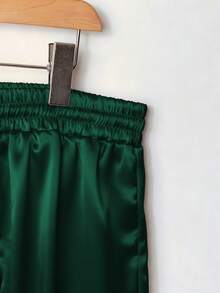 Franclia Spodnie satynowe w dużym rozmiarze, ściągane sznurkiem w pasie, proste nogawki - Ciemnozielony - Zobacz 5