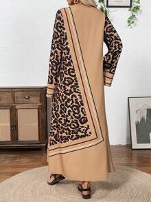 SHEIN Holidaya Women's Leopard Print Loose Long Dress (Allover Print) - Brown - View 2
