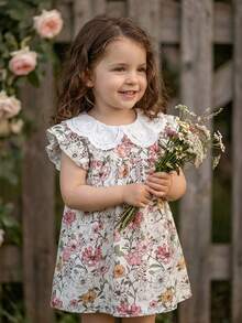 Vintaside Kids Váy tay lửng cổ Peter Pan rộng rãi cho bé gái - Màu tím - Xem 5