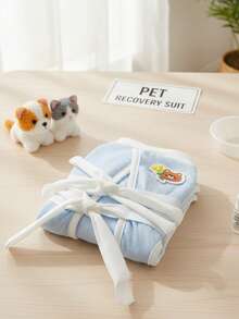 PETSIN 蓝色简约熊印花透气夏季休闲绝育服（带领带）、舒适棉质小狗哺乳服、夏季宠物专用服装 - 彩色 - 查看 3