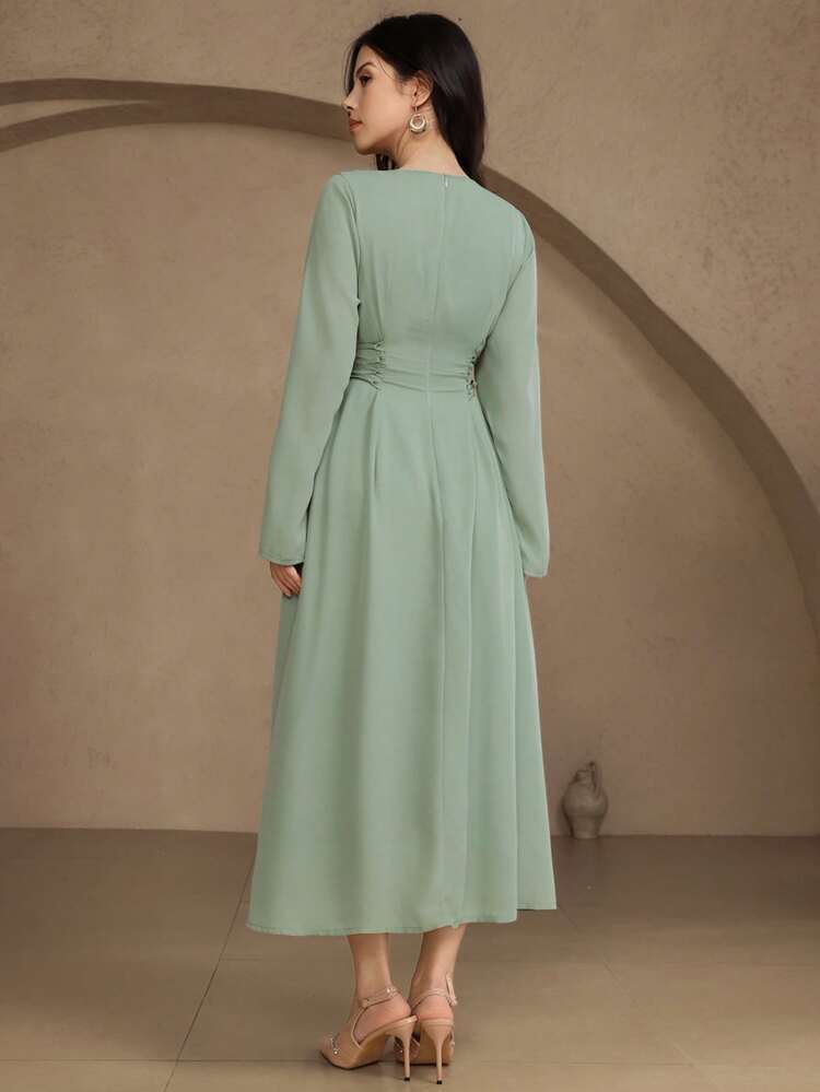 Women's Elegant Contrast Color Lace Patchwork Tie-Up Flare Sleeve Dress, Spring/Summer Wedding Guest Dress Sundress