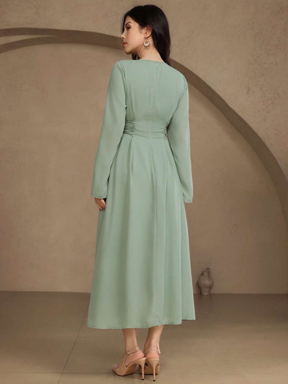 Women's Elegant Contrast Color Lace Patchwork Tie-Up Flare Sleeve Dress, Spring/Summer Wedding Guest Dress Sundress