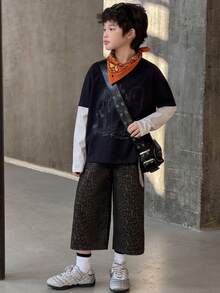 DAZY Tween Boy Casual Retro Leopard Print Denim Jeans - Brown - View 3