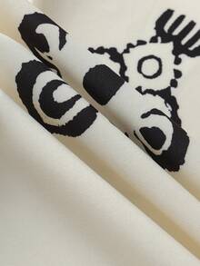 GlowEve Women's Pattern Vacation Daily Casual Beach Cover-Up, Versatile For Commute, Business, Holiday, Early Spring/Summer, Mid-Length Thin Cover Up Jacket, Beige Base With Black Print