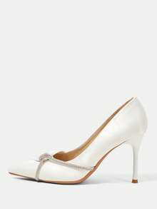 CUCCOO HITCHD Women's Pointed Toe High Heel White Rhinestone Mesh Stilettos, Fashionable & Elegant For Wedding, Evening Party Elegant Shoes - White - View 2