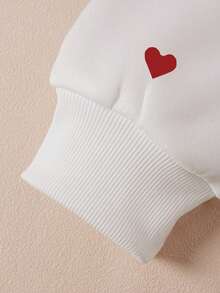 Resyla 大码女式休闲户外卫衣，秋冬新款，爱心印花图案设计，可爱清新风格，白色，大码女式短款卫衣 - 白色 - 查看 3