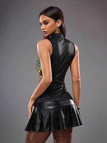 Y2Kool BiGraphic Top ajustado de mujer con estampado de dragón, de estilo chino nuevo, con elementos orientales y florales, sexy y casual, adecuado para verano, otoño, vacaciones, reuniones, fiestas y uso diario - Negro - Ver 2