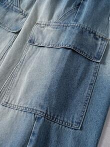 Manfinity Denimwave 男女皆宜的复古水洗宽松阔腿牛仔裤 - 中等水洗藍 - 查看 5