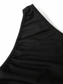 Ellevyn 1件装女士黑色针织网眼拼接无袖紧身连衣裙，适合生日、夏季、毕业等场合，也可作为度假服装或黑色正式连衣裙穿着。 - 黑色 - 查看 10