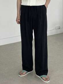 DAZY Men's Solid Black Elastic Waist Pants, Spring - Black - View 1