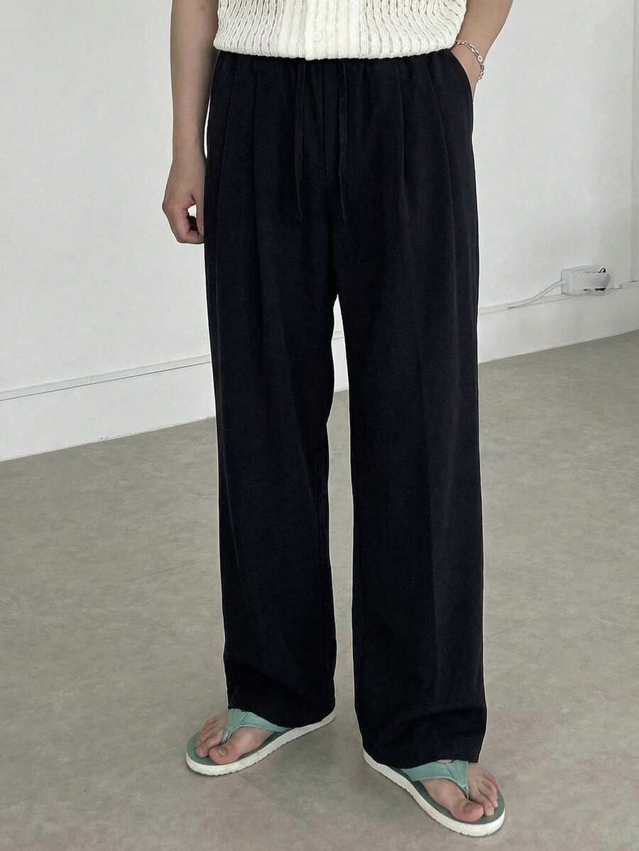 DAZY Men's Solid Black Elastic Waist Pants, Spring - Black - View 1