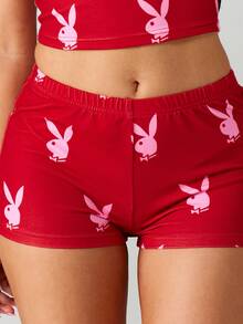 Missguided x Playboy Conjunto de dos piezas con estampado de conejo, top corto tipo camiseta con shorts a la cintura a juego, conjunto casual de verano coordinado para el Día de San Valentín - Rojo - Ver 6
