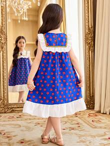 SHEIN Young Girl' Colorblock Print Sleeveless Dress,Kids - Blue - View 2