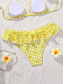 Swim Mod Plus Size Women Cute Plaid Random Print Mesh Ruffle Hem Swimsuit Bottom, Casual & Simple For Daily Wear - Multicolor - View 2