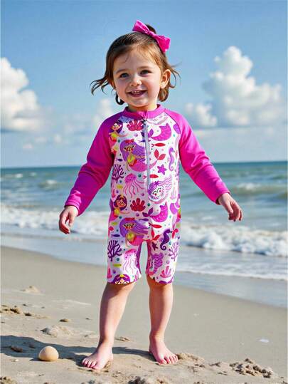 Sparklyn Baby Girl Mermaid Print Romper Swimsuit