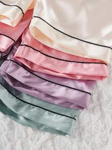 Tween Girls Pajamas-2 Pieces Pajama Set Satin Piped Trim Long Sleeve Button Front Pajama Top And Elastic Waist Long Pants Pastel Pink Lavender Mint Cream Nightwear Loungewear All Season 2026 Holiday Gift Classic Chic Comfortable Essential