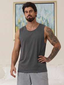 DAZY 男士纯灰色无缝家居服上衣，夏季款 - 灰色 - 查看 3