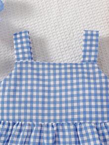 SHEIN Vintaside Kids Baby Girl Casual Plaid Bow Decor Camisole And Shorts Set, Summer - Blue - View 4