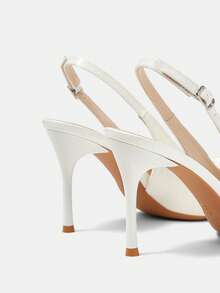 CUCCOO HITCHD Women's Pointed Toe High Heel White Pearl Lace Flower Backstrap Pumps, Bridal Wedding Party Evening Shoes, Backless Heels - White - View 4