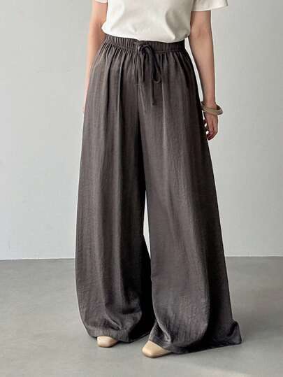 FRIFUL Women's Solid Color Drawstring Waist Loose Casual Pants, Versatile For Spring And Summer
