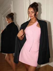 SHEIN Glamour Women's Pink Sleeveless Camisole With Lining Paired With Skirt, Women's 2 Pieces Suit, Women's Pink 2 Pieces Set, Women's Elegant Office Commute Versatile Date Vacation 2 Pieces Outfit - Pink - View 6