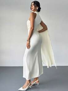 Firerie Women's Sexy  Elegant Minimalist Commuting Long Ribbon Backless Fitted Charmeuse Solid Color Asymmetry Waist Dress,Waist A-Line Dress, New Women's Dress, Waist Cinched Dress, Formal/Casual Commute,Wedding,Vacation Outfits Women,Valentine's Day Dress,Summer Dress ,Wedding Dress,Formal, Casual Date, Vacation,Prom Dress,Spring Break Outfits - Apricot - View 10