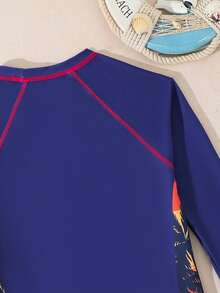 SHEIN 男童热带椰树印花针织背心式泳衣套装，适合夏季海滩、游泳、度假、冲浪、潜水 - 彩色 - 查看 5