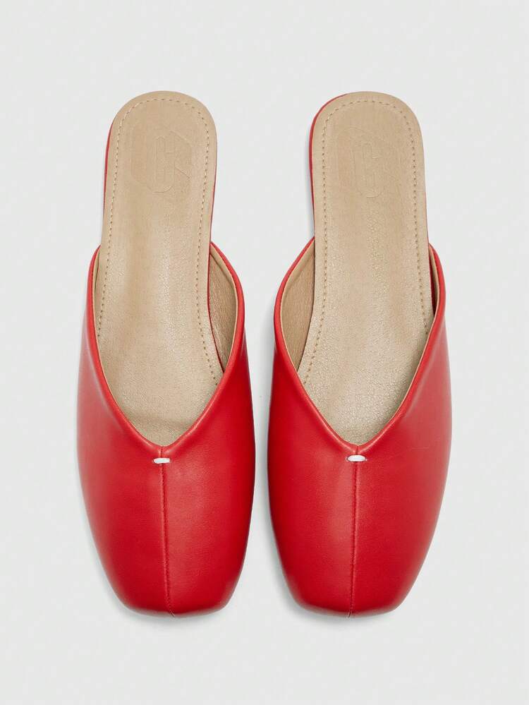 CUCCOO BIZCHIC 女性用スクエアトゥフラットシューズ、PU素材パッチワークデザイン、ファッショナブルなミニマリストで快適なスリッポンカジュアル デイリーウェア 無地カラーシューズ