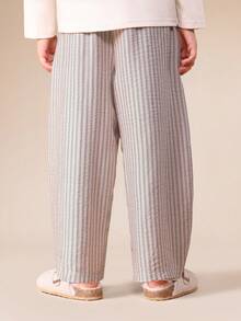 SUMWON 男童条纹套穿裤，松紧腰带，休闲舒适，宽松版型，适合日常上学、操场穿着，春夏轻薄透气，幼儿款 - 卡其色 - 查看 2