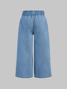 SHEIN 3pcs/Set Girls' Loose Fit Dark Blue, Medium Blue, Light Blue Denim Pants - Multicolor - View 7