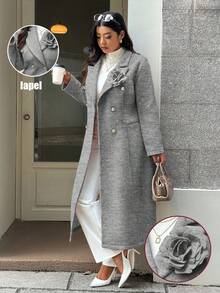 EMERY ROSE Plus Size Elegant 3D Floral Decor Jacket - Grey - View 1